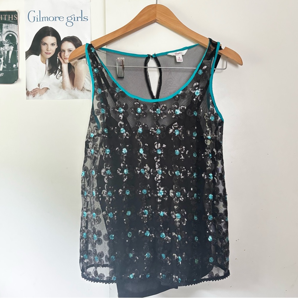 Candie's Black and Teal Sequin Tank Top
